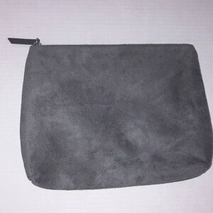 Gray Suede Like Clutch Travel Cosmetic Zipper Bag 8 x 11 Inches